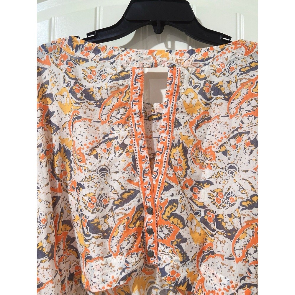 Free People Mini Pocket Dress Sun Ruffle Printed Long Sleeve Cut Out Back Button - Picture 7 of 12